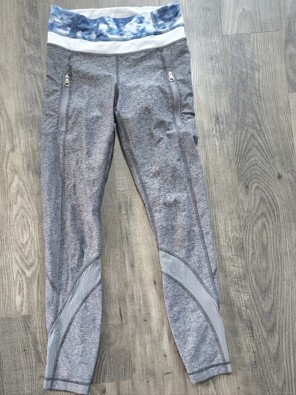 lululemon athletica Gray Athletic Leggings with Blue-White Waistband